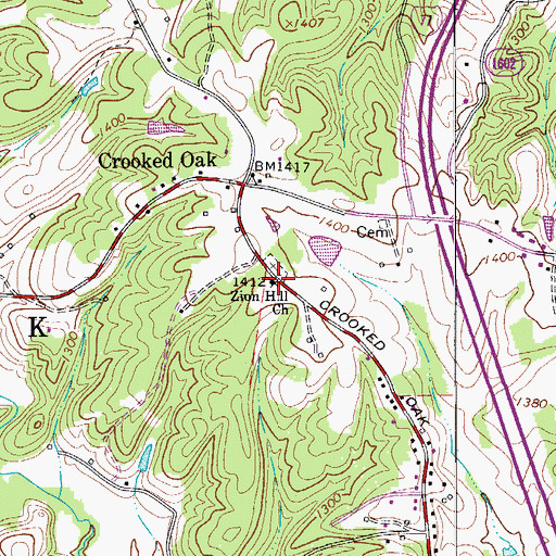 Topographic Map of Zion Hill Primitive Baptist Church, NC