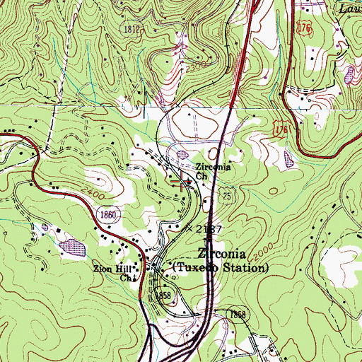 Topographic Map of Zirconia Church, NC