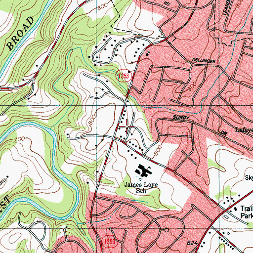 Topographic Map of Zoar School, NC