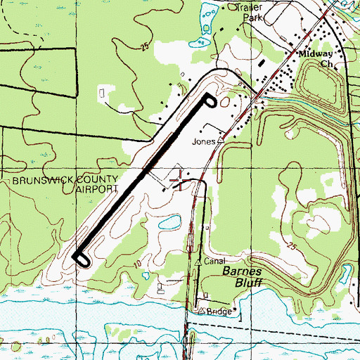 Topographic Map of Cape Fear Regional Jetport/Howie Franklin Field, NC