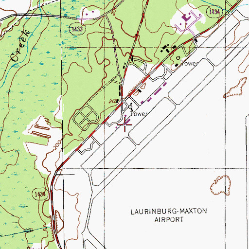 Topographic Map of Laurinburg-Maxton Airport, NC