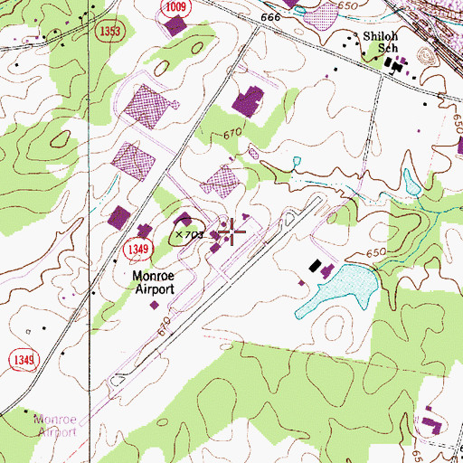 Topographic Map of Charlotte-Monroe Executive Airport, NC