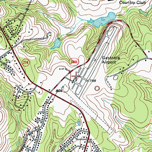 Topographic Map of Gastonia Municipal Airport, NC