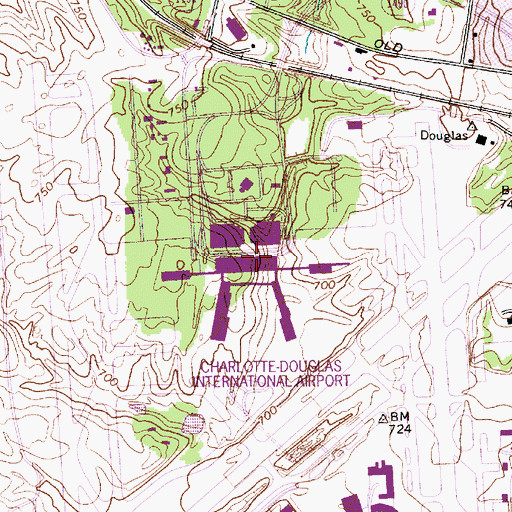 Topographic Map of Charlotte/Douglas International Airport, NC