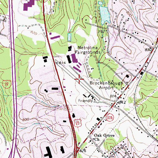 Topographic Map of Brockenbrough Airport (historical), NC