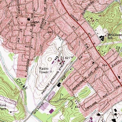 Topographic Map of Propst Airport, NC