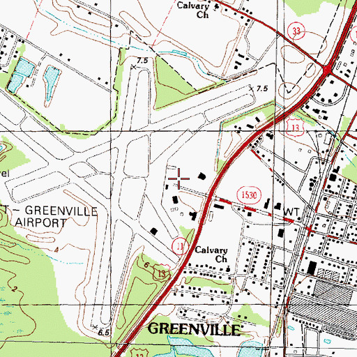 Topographic Map of Pitt-Greenville Airport, NC