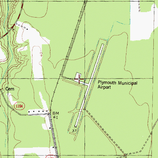 Topographic Map of Plymouth Municipal Airport, NC