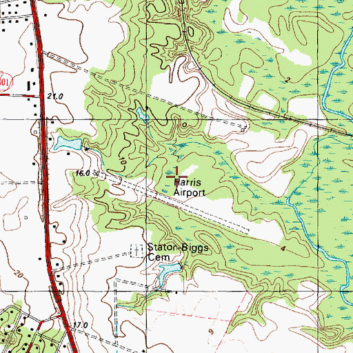 Topographic Map of Harris Airport (historical), NC