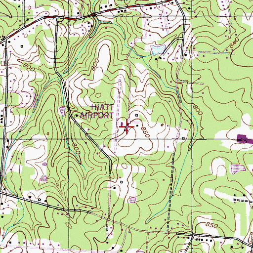 Topographic Map of Hiatt Airport, NC