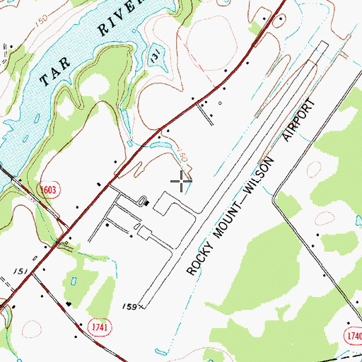 Topographic Map of Rocky Mount-Wilson Regional Airport, NC