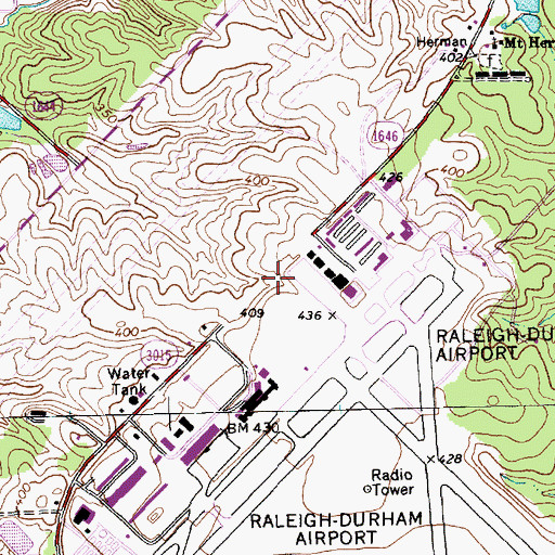 Topographic Map of Raleigh-Durham International Airport, NC