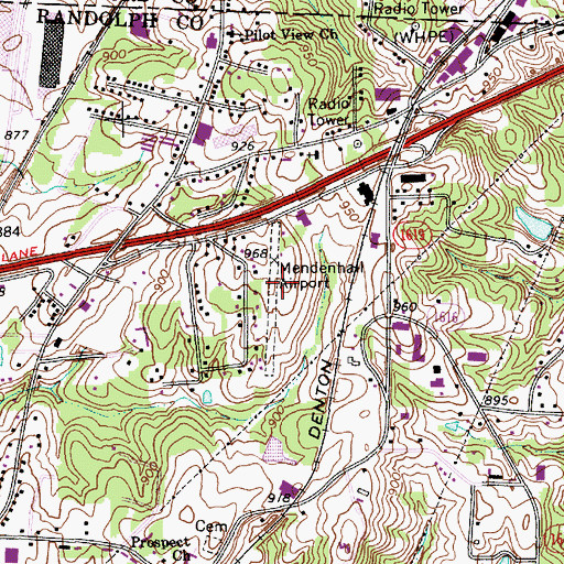 Topographic Map of Mendenhall Airport (historical), NC