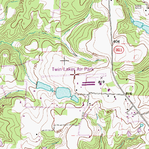 Topographic Map of Twin Lakes Airport, NC