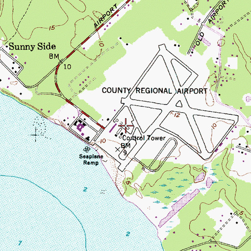 Topographic Map of Dare County Regional Airport, NC