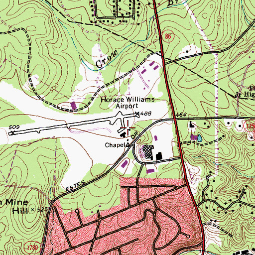 Topographic Map of Horace Williams Airport, NC