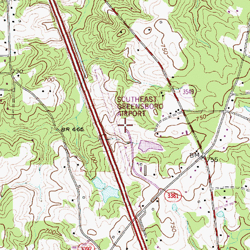 Topographic Map of Southeast Greensboro Airport, NC