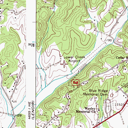 Topographic Map of Lower Creek Airport, NC