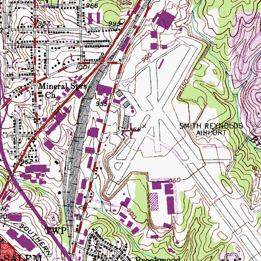 Topographic Map of Smith Reynolds Airport, NC