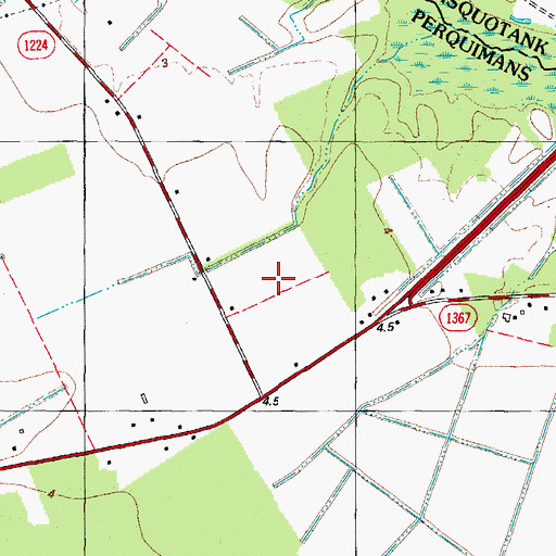Topographic Map of Woodville Airport (historical), NC