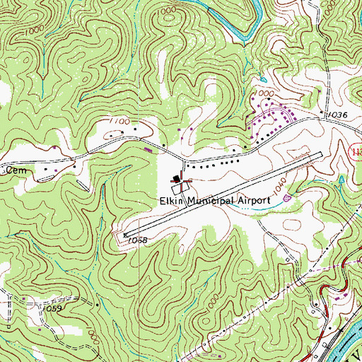 Topographic Map of Elkin Municipal Airport, NC