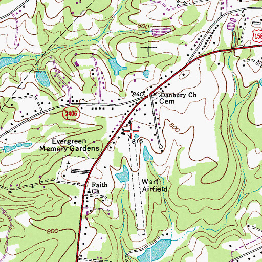 Topographic Map of Warf Airport, NC