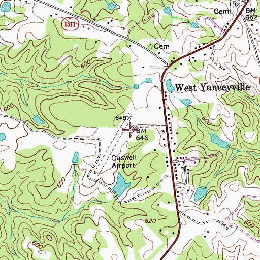 Topographic Map of Caswell Airport, NC