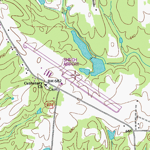 Topographic Map of Rockingham County NC Shiloh Airport, NC