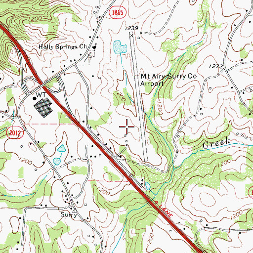 Topographic Map of Mount Airy/Surry County Airport, NC