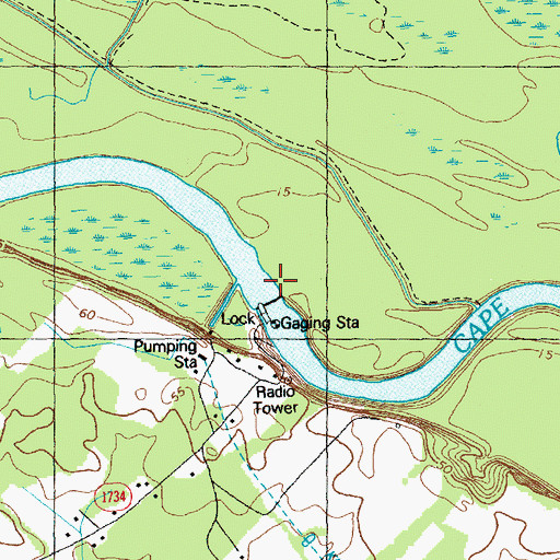 Topographic Map of Lock and Dam Number One, NC