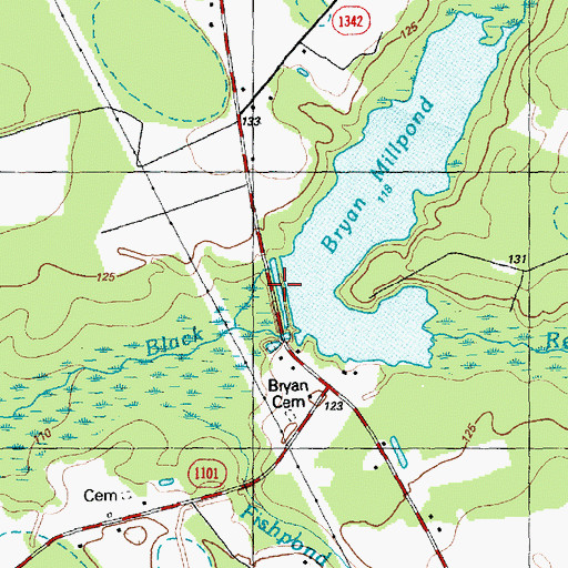 Topographic Map of Bryan Millpond, NC
