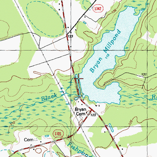 Topographic Map of Bryan Millpond Dam, NC
