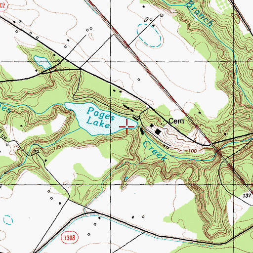 Topographic Map of Pages Lake Dam, NC