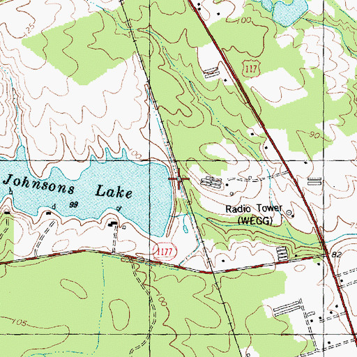 Topographic Map of Nash Johnson Lake Dam, NC