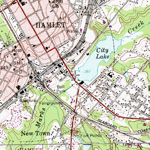 Topographic Map of Hamlet City Lake Dam, NC