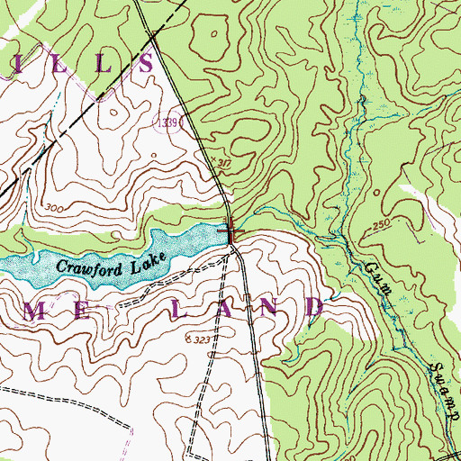 Topographic Map of Crawford Lake Dam, NC