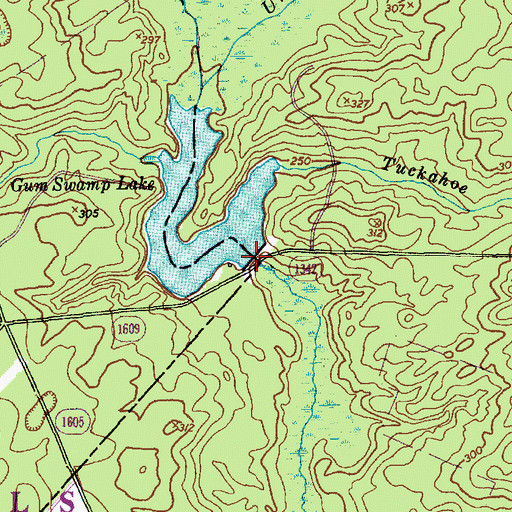 Topographic Map of Gum Swamp Lake Dam, NC