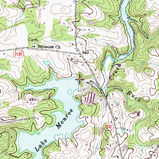 Topographic Map of Lake Monroe Dam, NC