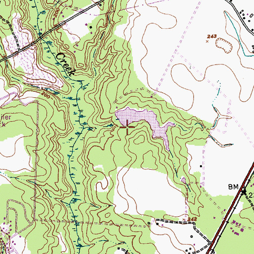 Topographic Map of W P Sanders Pond Dam, NC