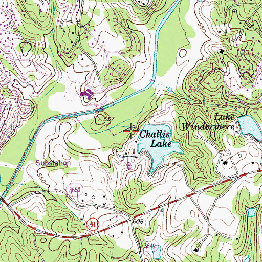 Topographic Map of Challis Lake Dam, NC