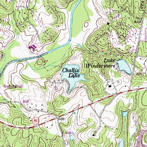 Topographic Map of Challis Lake, NC