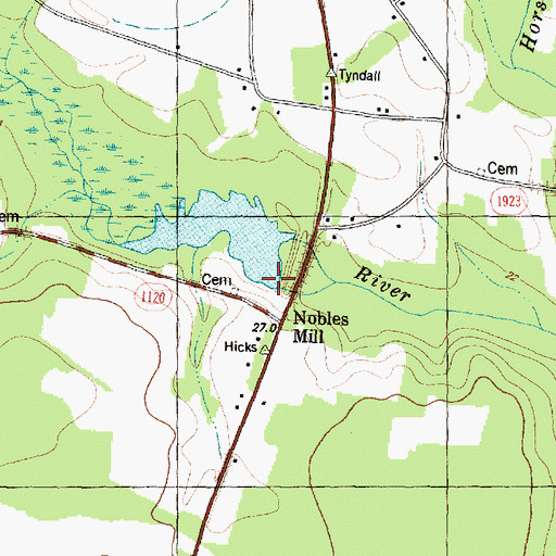 Topographic Map of Nobels Millpond Dam, NC