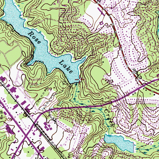 Topographic Map of Rose Lake Dam, NC
