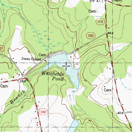 Topographic Map of Whitfields Pond, NC