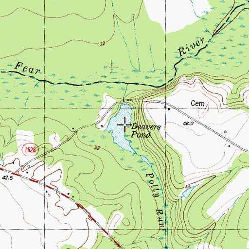 Topographic Map of Deavers Pond, NC
