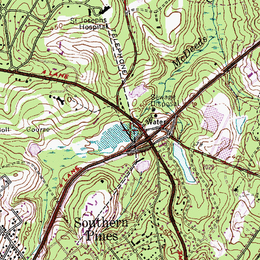 Topographic Map of Mid Pines Lake Dam, NC