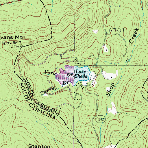 Topographic Map of Lake Shelia, NC