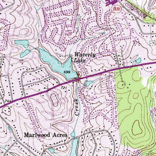 Topographic Map of Waverly Lake Dam, NC