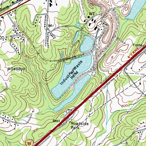 Topographic Map of Foote Mineral Tailings Pond, NC