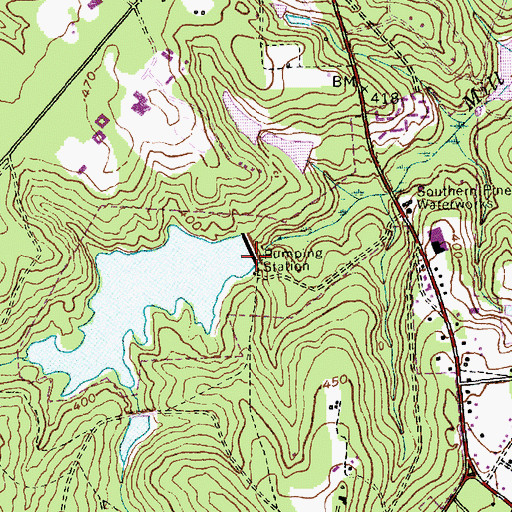 Topographic Map of Southern Pines Waterworks Dam, NC